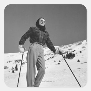 Vrouw Skier Vierkante Sticker