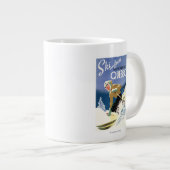 Vrouw Skiing - zowel Engels als Frans Poster Extra Grote Mok (Voorkant rechts)