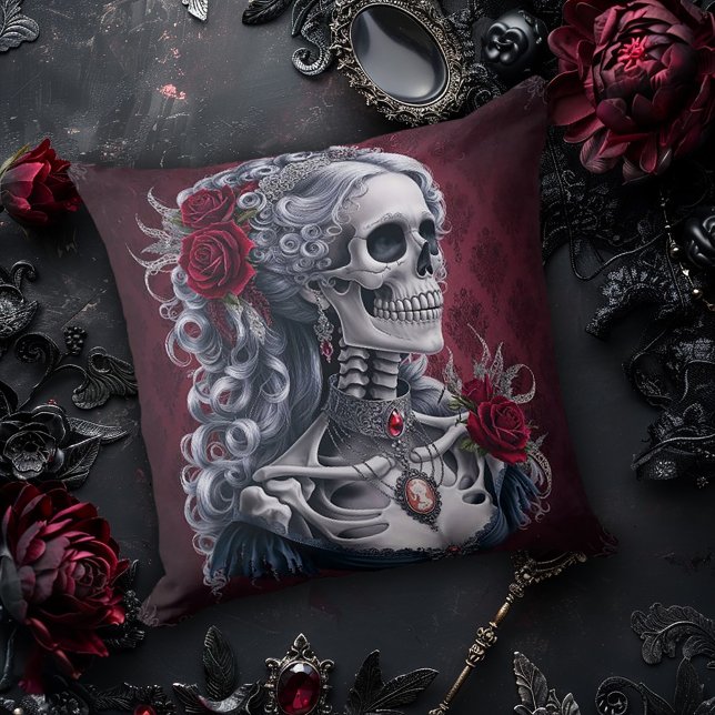 Vrouw Skull Cameo in het rood Kussen (Creator heeft geüpload)