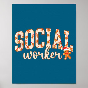 Vrouw sociaal werker kerstman school poster
