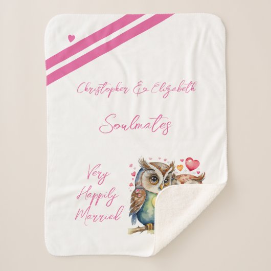 Vrouw soulmates schattige uilen jubileum cadeau sherpa deken (Voorkant)