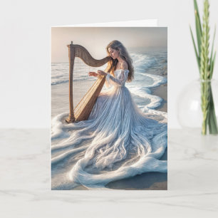 Vrouw speelt harp in oceaanwater kaart
