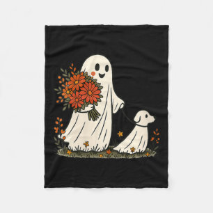 Vrouw spook wandelen hond griezelig grappig Hallow Fleece Deken