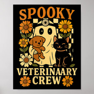 Vrouw spookachtige geest die zwarte kat hond vasth poster