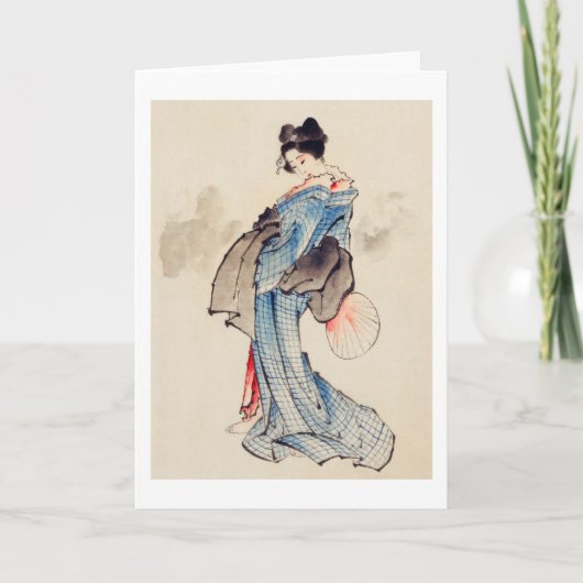 Vrouw Stands met een Fan, Hokusai Kaart (Voorkant)