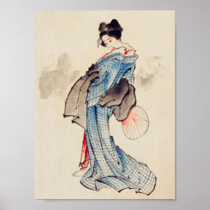 Vrouw Stands met een Ventilator, Hokusai Poster