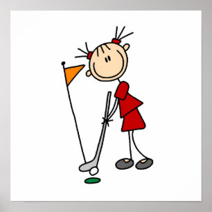 Vrouw Stick Figuur Golfer Poster