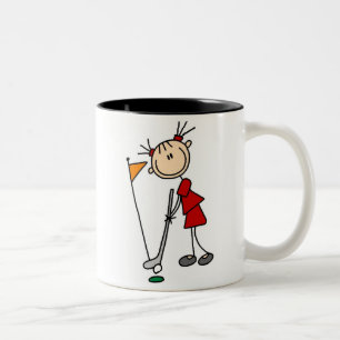 Vrouw Stick Figuur Golfer Tweekleurige Koffiemok