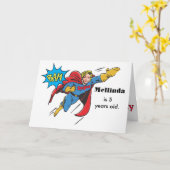 Vrouw Superheld Flying Custom Photo Template Kaart (Gele Bloem)