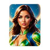 Vrouw superheldenportret in smaragdgroene wapenuit magneet (Verticaal)