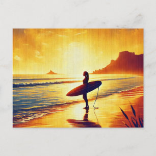 Vrouw Surfer bij zonsondergang Briefkaart