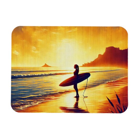 Vrouw Surfer bij zonsondergang Magneet (Horizontaal)
