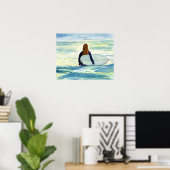 Vrouw Surfer in prachtige zon Poster (Thuiskantoor)