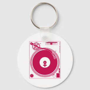 Vrouw Symbool Platenspeler Deck - DJ Disk Jockey Sleutelhanger