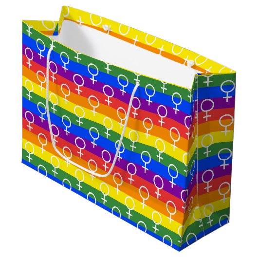 Vrouw Symbool regenboogpatroon Groot Cadeauzakje (Voorkant Gekanteld)