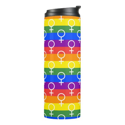 Vrouw Symbool regenboogpatroon Thermosbeker (Gedraaid links)