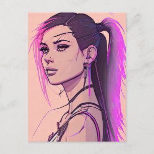 Vrouw synthwave-punk Briefkaart