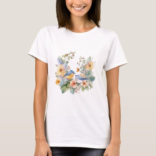 Vrouw T-shirt met vogels (Voorkant)
