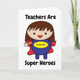 Vrouw Teacher Super Hero Kawaii Personaliseer Kaar Kaart