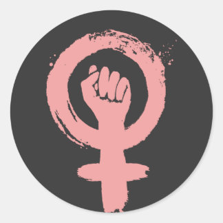 Vrouw teken feministische vuist sociale rechtvaard ronde sticker