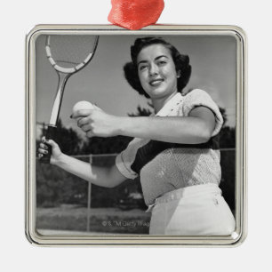 Vrouw Tennis 3 Metalen Ornament