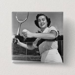 Vrouw Tennis 3 Vierkante Button 5,1 Cm