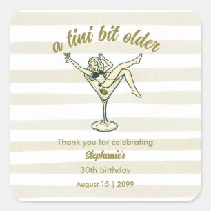 Vrouw Tini Beetje Ouder Martini Retro 30e Verjaard Vierkante Sticker