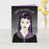 Vrouw Vampier, Romantische Halloween Trick or trea Kaart (Gele Bloem)