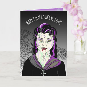 Vrouw Vampire, Romantic Halloween Trick or treat Kaart