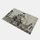 Vrouw van 1890 bij naaimachine Foto geblindeerd Deurmat (Schuin)