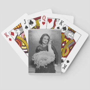 Vrouw van 1930 met Fluffy Swan Pokerkaarten