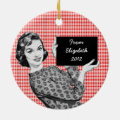 Vrouw van 1950 met kerstteken V2 Keramisch Ornament (Achterkant)