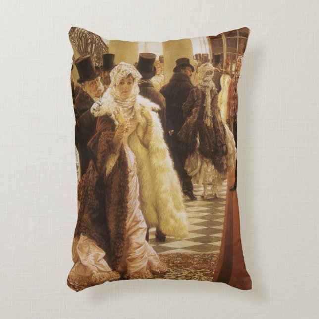 Vrouw van Mode door Tissot,  Victoriaans Kunst Accent Kussen (Voorkant(Verticaal))