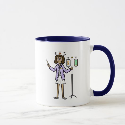 Vrouw verpleegster met IV zakken en Mok spuit (Rechts)