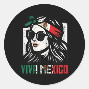 Vrouw Viva Mexico Vlag Cinco de Mayo Mexicaanse Vr Ronde Sticker