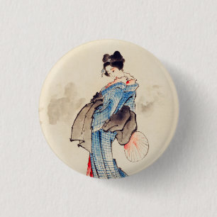 Vrouw volledig Lengte Portret van Katsushika Hokus Ronde Button 3,2 Cm