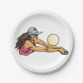 Vrouw Volleybalspeler Papieren Bordje (Voorkant)