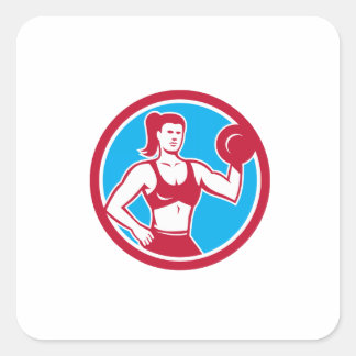 Vrouw voor persoonlijke trainers - Dumbbell Circle Vierkante Sticker
