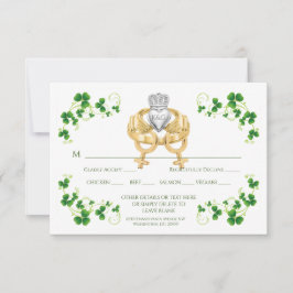 Vrouw Vrouw Irish Claddagh Ring and Shamrocks RSVP Kaartje