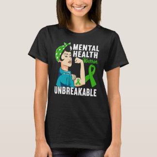 Vrouw Warrior Green Ribbon Mental Health Awareness T-shirt