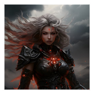 Vrouw Warrior Thunder en Lightning Poster Perfect Poster