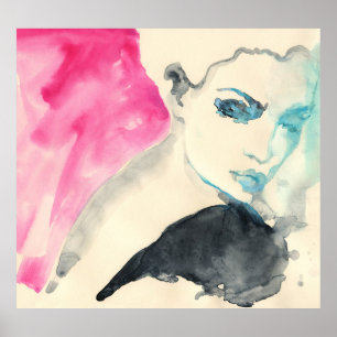 Vrouw: Waterverf Illustratie Poster