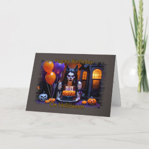 Vrouw weerwolf verjaardag op Halloween Kaart