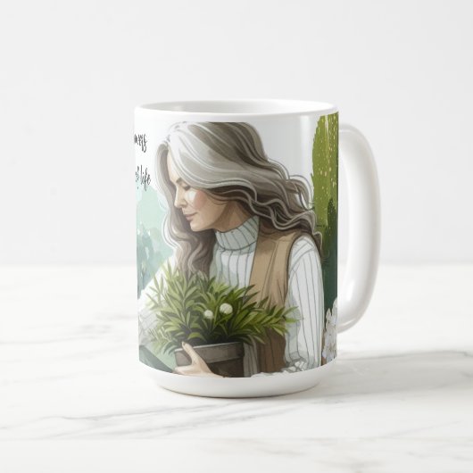 Vrouw Werken in Bloementuin Vriendschap Bericht Koffiemok (Voorkant rechts)