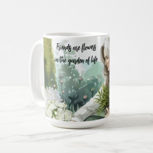 Vrouw Werken in Bloementuin Vriendschap Bericht Koffiemok (Voorkant links)