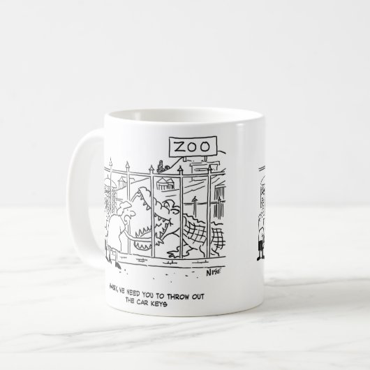 Vrouw wil dat man autosleutels gooit, Funny Zoo Koffiemok (Voorkant links)