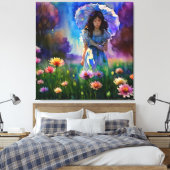 *~ Vrouw Wilde Bloemgebied AP56 parasol Canvas Afdruk (Insitu (Slaapkamer))