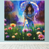 *~ Vrouw Wilde Bloemgebied AP56 parasol Canvas Afdruk (Insitu (Houten vloer))