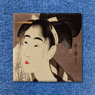 Vrouw Wiping Zweet Kunst Vierkante Button 5,1 Cm