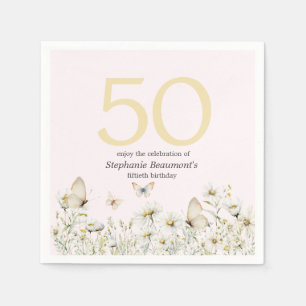 Vrouw Witte Wildflower Eenvoudige 50ste Verjaardag Servet